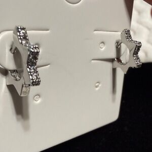 Pretty Bird White Gold Plated Sparkle Huggie Star Earrings